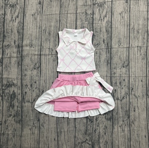 RTS Athletic Wear Bows Pink Casual Little Girl's Shirt Vest Skorts Skirt Shorts Lining Yoga Wholesale Cheer Kids Clothes Sets - Product Image 5