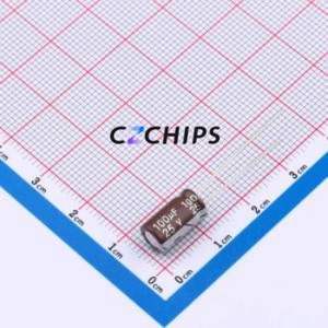 DXW025M107E112S1AA ตัวเก็บประจุอลูมิเนียมอิเล็กโทรไลติกผ่านรู D6.3xL11mm 100uF 20% 25V 340mA-100kHz - Product Image 1