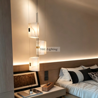 Suspension linéaire en albâtre naturel, abat-jour géométrique en laiton, pour salle à manger, cuisine, villa, éclairage résidentiel