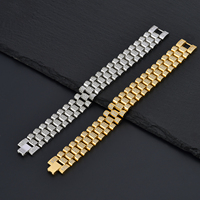 Luxus Schmuck wasserdicht Edelstahl Uhren armband 18 Karat vergoldet Einstellung 5A Iced Out Zirkon Armband für Männer