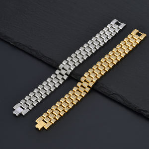 Bijoux de luxe <span class=keywords><strong>Bracelet</strong></span> de <span class=keywords><strong>montre</strong></span> en acier inoxydable étanche à l'eau <span class=keywords><strong>Bracelet</strong></span> plaqué or 18 carats Réglage 5A <span class=keywords><strong>Bracelet</strong></span> en zircon glacé pour hommes - Product Image 2