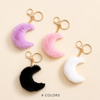 Porte-clés en fourrure en forme de lune, mignon et moelleux, breloques de couple, pendentif de sac, sangles de téléphone, cadeaux pour filles, femmes, étudiants, enfants et amis