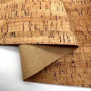 Factory Wholesale Vintage Coffee Stripes 0.4mm Natural Cork Leather For Cork Tote Handbags Shoes Belts Tiles Cups Planters