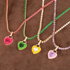 Collar de Tenis con Forma de Corazón de Diamantes Coloridos de Moda, Joyería de Acero Inoxidable con Circonita Cúbica, Cadena de Tenis con Colgante de Corazón de Amor - Product Image 2