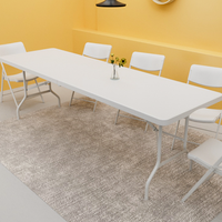 Table pliante portable en plastique blanc de 2.4m Table d'extérieur pliante rectangulaire blanche Bjflamingo