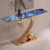 Console d'entrée moderne et minimaliste de 120 cm (47 pouces) avec plateau en marbre blanc doré, meuble de salon avec rangement