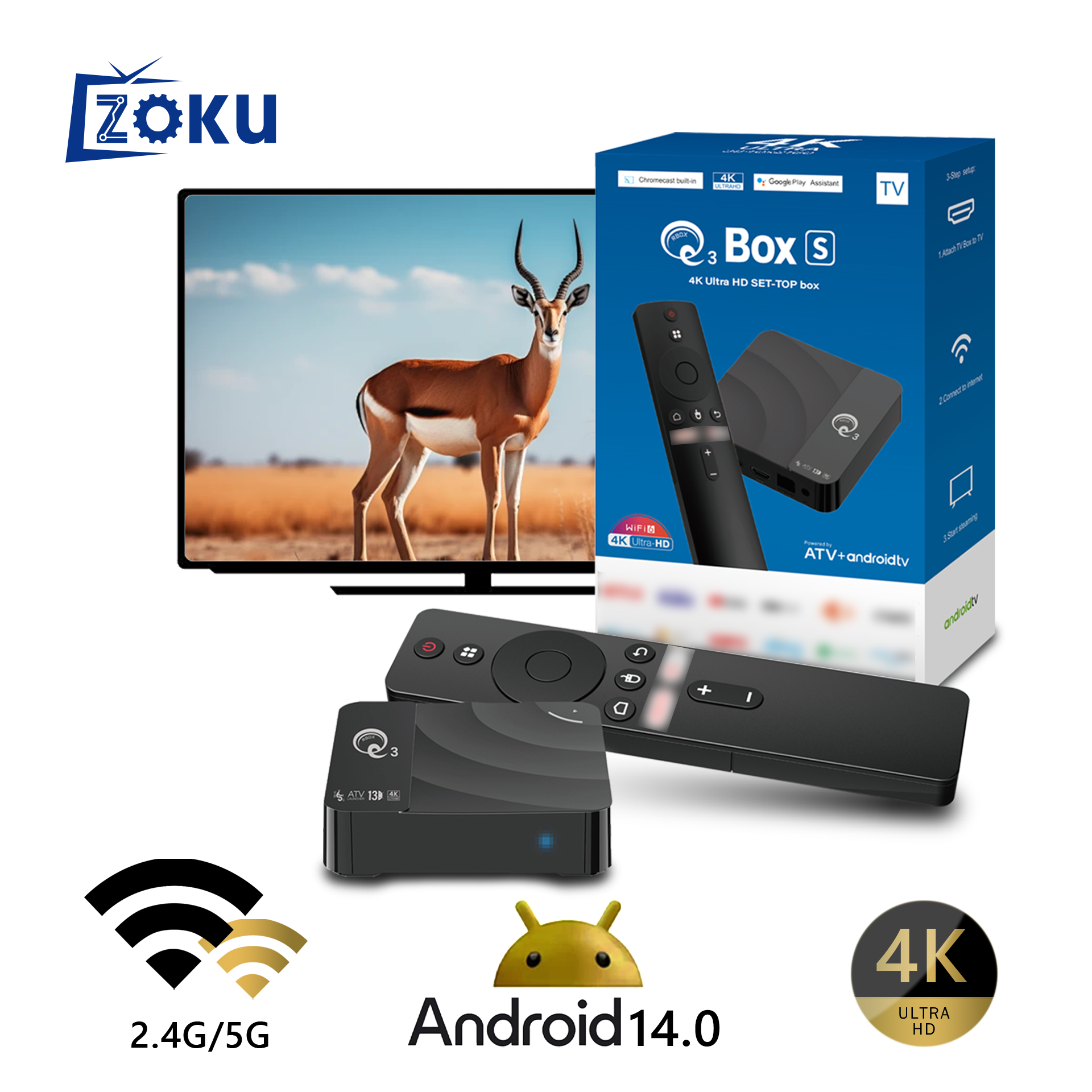 Wholesale ZOKU Q3 Android 14 TV Box 4K Hd Global Streaming