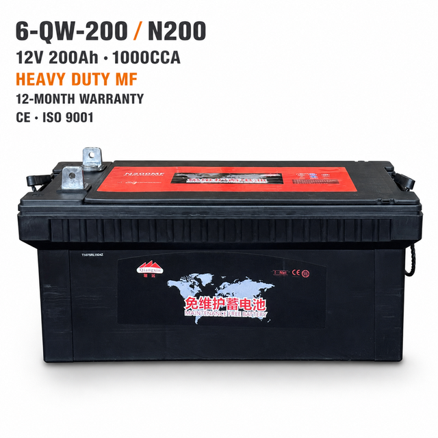 Wholesale 6-QW-200 N200 12V 200Ah 1000CCA MF Truck Battery Lead Acid Starting Battery for Heavy Truck Bus Diesel Equipment