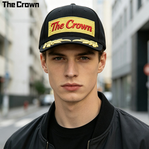 Gorra de béisbol estructurada de 6 paneles personalizada al por mayor con parche tejido y bordado, visera curva, diseño de corona de laurel, fabricante - Product Image 1