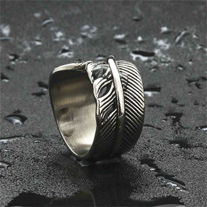 yunnique Feather <b>Ring</b> Men's Silver Retro Geometric Jewelry Gift 26029 - Product Image 2