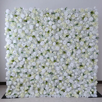 Backdrop Dinding Bunga Putih untuk Pernikahan di Luar Ruangan, Panel Bunga Sutra yang Dapat Digulung dengan Tanaman Hijau untuk Upacara & Fotografi di Taman