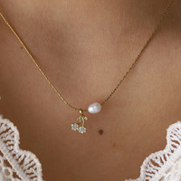 18K verguld roestvrijstalen kersen hanger sieradenset trendy fruitdesign parel ketting armband voor dames