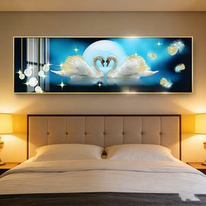 Personalizable al por mayor, superventas: Decoración de pared con pintura de porcelana de cristal con paisaje de cisne y luz LED 3D UV para cabecero de cama y dormitorio - Product Image 1