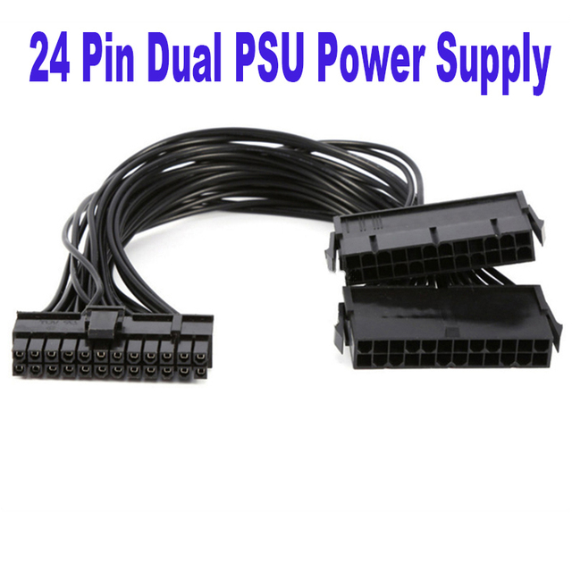 24Pin Power Supply Cable Synchronizer Male to Female ATX Mining 30cm Motherboard Dual PSU Extension Adapter Cable for Computer