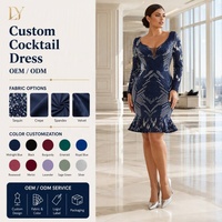 Robe de soirée cocktail mi-longue à manches longues et sequins personnalisée, col en V profond, en maille à volants – Vente en gros Fabricant