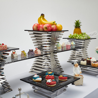 Support de présentation de nourriture en acier inoxydable multicouche martelé, support de table pour buffet, support de dessert pour hôtel, mariage, banquet, traiteur