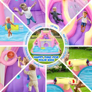 Tobogán Acuático Inflable Directo con Casa de Rebote 12.1FT x 10.3FT, Pequeño Parque Acuático con Doble Tobogán, Pared de Escalada y Juego de Baloncesto para Niños - Product Image 3