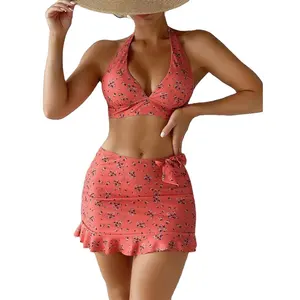 2023 3 Piece Swimsuit Sets With Bikini Floral Skirt Swimwear Women Cute Bathing Suits For Girls' Swimsuits