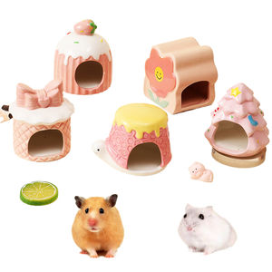 Hamster <span class=keywords><strong>den</strong></span> abri ours en céramique aux cheveux dorés pour se rafraîchir et profiter de l'été. Chambre à coucher maison de glace avec tanière en céramique - Product Image 1