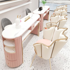 Luxury <b>White</b> Gold Beauty Shop Nail Salon Table Double Marble Top Nail <b>Desk</b> and Chair With Drawers - Product Image 3