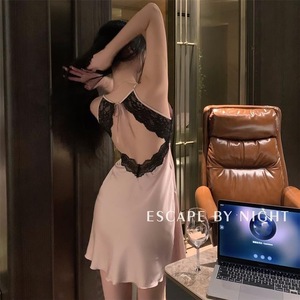 Summer sexy satin backless bra with padded bust, lace camisole, loungewear, nightgown, robe for women. - Product Image 2