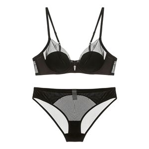 LUOYI Ensemble de lingerie minimaliste push-up <span class=keywords><strong>en</strong></span> dentelle, soutien-gorge à armatures et culotte, rembourré, sexy, <span class=keywords><strong>en</strong></span> maille transparente pour femme - Product Image 5