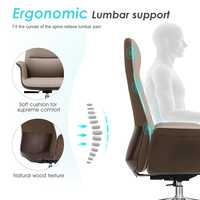 Chaise de bureau de direction moderne de luxe à dossier haut avec design en placage de bois naturel, chaise ergonomique en cuir pour patron ou manager