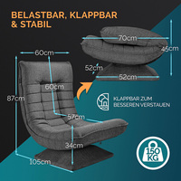 Swivel 360 °   Fauteuil de sol inclinable avec 5 positions de dossier, design rembourré, revêtement en microfibre, chaise de salon