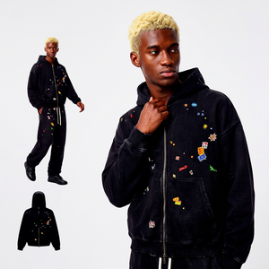 Sudadera con capucha personalizada para hombre, de alta calidad, estilo urbano, informal, con pedrería, para uso diario, al por mayor. - Product Image 1