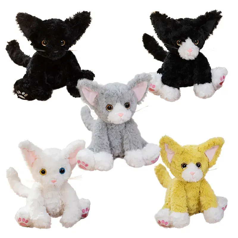 wholesale in stock 26Cm Realistic Gothic Dark Black Devon Rex Plush Toys Stuffed Animal Short Plush Pet Cat Doll