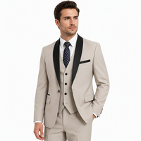 Costume 3 pièces pour homme gris clair et noir, revers contrastant en satin, coupe ajustée, pour mariage, cérémonie, smoking, veste, gilet et pantalon