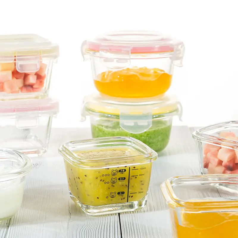 Leakproof Glass Baby Food Storage Containers with Airtight Lids & Measurement BPA-Free Reusable Small Container Lunch Box