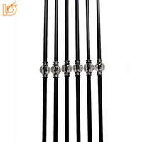 Nouveau style, balustre en fer forgé noir rond de 5/8 po avec boule de cristal pour escalier intérieur en bois et garde-corps de balcon