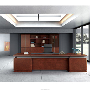 Scrivanie Direzionali in Legno <span class=keywords><strong>Rosso</strong></span> di Alta Qualità, Stile Europeo, con Rivestimento in Pelle - Product Image 2
