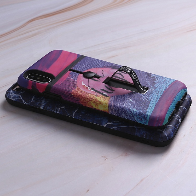 Meilleur Hybride Tpu Pc Couverture Mobile Personnalisé Support de Bague Pour Iphone X Faux Lea