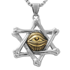 Pendentif hexagonal en acier inoxydable avec motif d'étoile à six branches pour homme, collier de style punk rétro - Product Image 1