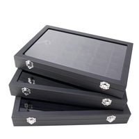 Boîte à bijoux rectangulaire en cuir PU noir, très vendue, pour rangement et présentation de colliers, bagues, boucles d'oreilles et bracelets, avec fenêtre