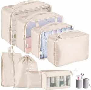 Bolsa de maleta con logotipo personalizado, 9 Uds., organizadores de compresión, juego de cubos de embalaje, organizador de equipaje de viaje, bolsas de almacenamiento - Product Image 1