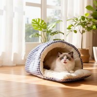 Maisonnette pour chat d'intérieur isolée, lit pour chat, nid fermé pour animaux de compagnie, lit-caverne en coton épais, amovible et lavable, pour Teddy et Bichon