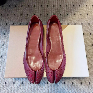 Sandales plates à bout fendu en maille ornées de strass pour femmes, talons plats, diamants, pour pieds larges, grande taille 44, escarpins - Product Image 6