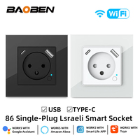 BAOBEN 86 Modèle Interrupteur Mural en Verre Standard Israélien avec Ports USB + TYPE-C