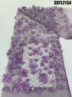 Nouvelle Tendance : Tissu en Dentelle Brodé de Fleurs 3D Bleu Ciel avec Perles et Paillettes pour Robes de Mariée des Philippines