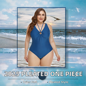 2026 Fashion New Swim Brief Solid Color Pleated Round Neck Spandex/Nylon Quick Dry Women's Swimsuit - Product Image 2
