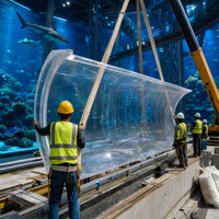 Panneau en acrylique moulé sur mesure, lisse, haute transparence, épais, pour piscines à débordement d'hôtels de luxe, OEM