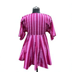 Vestido de Verano Mini Oversize de Algodón con Rayas Rosas, Estilo Boho, Tipo Babydoll, con Dobladillo Acampanado y Corte en A - Product Image 4