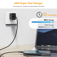Precio barato personalizado negro niquelado PD 60W Usb 2,0 Cable 1M 1,5 M 2M carga rápida Usb C Cable