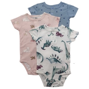 Exportware: Baby-Strampler aus gerippter Baumwolle mit Brustöffnung, Blumen- und Cartoon-Print, Kurzarm, Dreieck-Body - Product Image 1