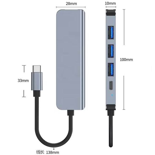 5 in 1 USB-C Hub with 3 USB 3.0 Ports 100W Fast Charging 4K/30Hz for 2.0 Aluminum Alloy Docking Station