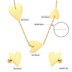 Conjunto de joyería de acero inoxidable con forma de corazón para mujer, aretes y collar de moda para fiesta, tono dorado - Product Image 4