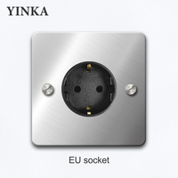 Prise murale européenne en acier inoxydable brossé de haute qualité, panneau métallique de luxe, prise électrique moderne européenne, finition métallique premium